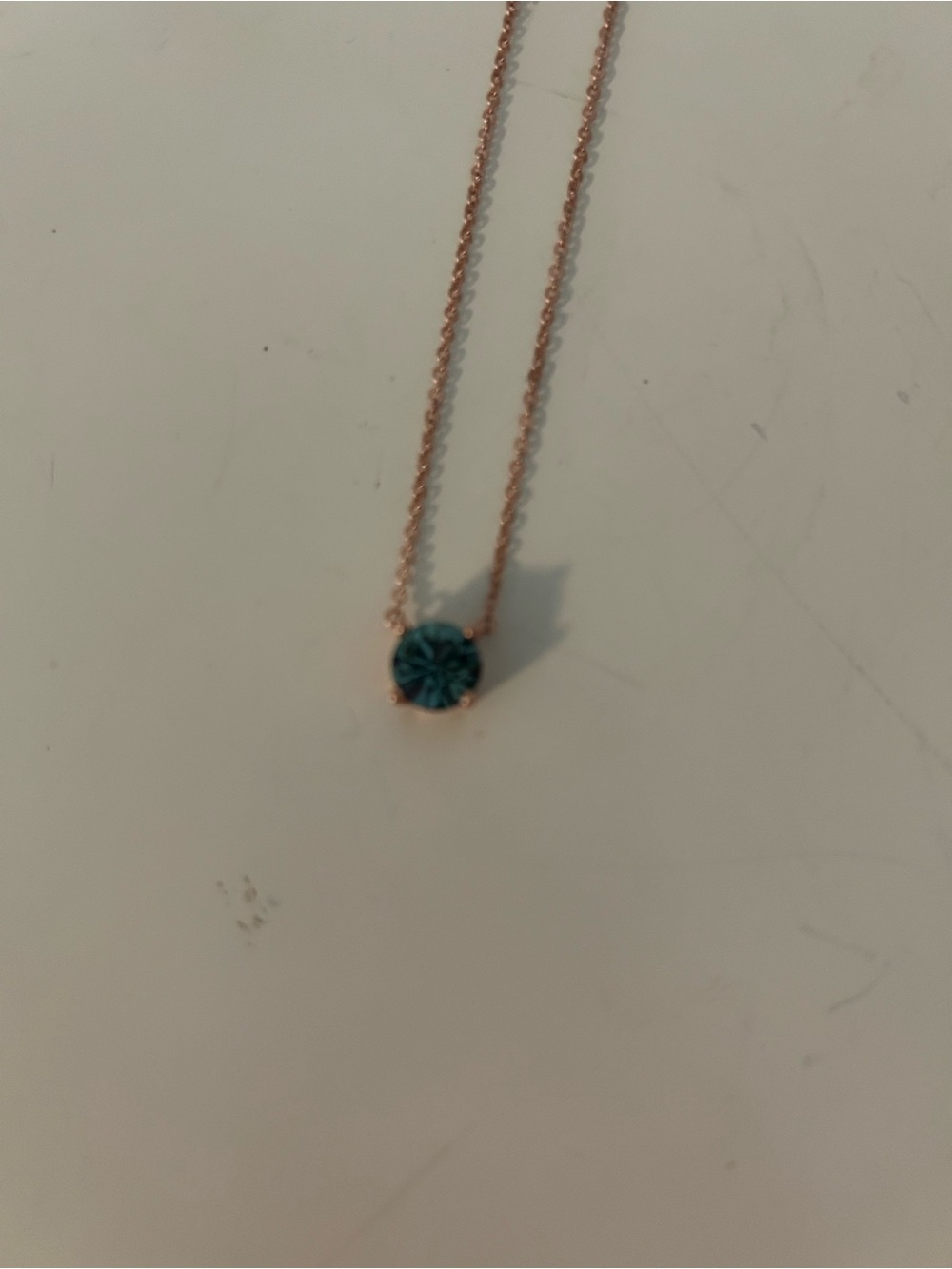 Rose Gold Necklace with Teal Blue Solitaire Pendant